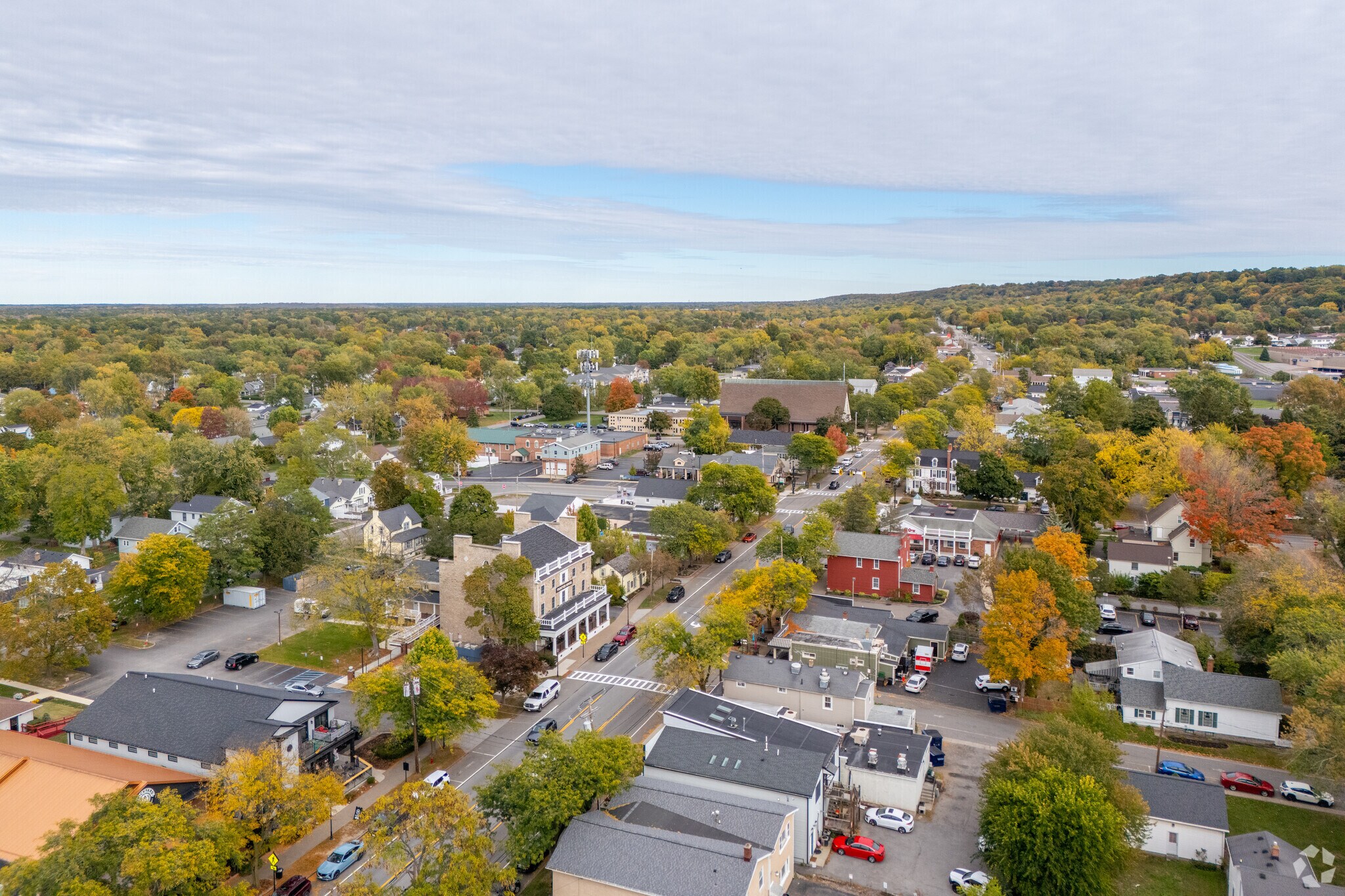 Aerial view of Lewiston, New York in autumn